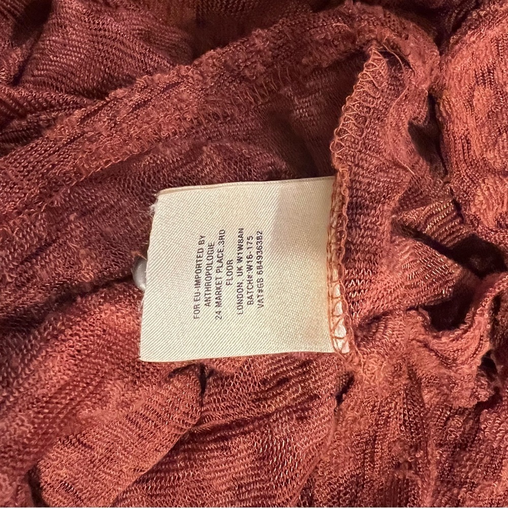 Deletta Anthropologie Rust Amana Burnout Sheer Smocked Mock Neck Top size small - Picture 11 of 13